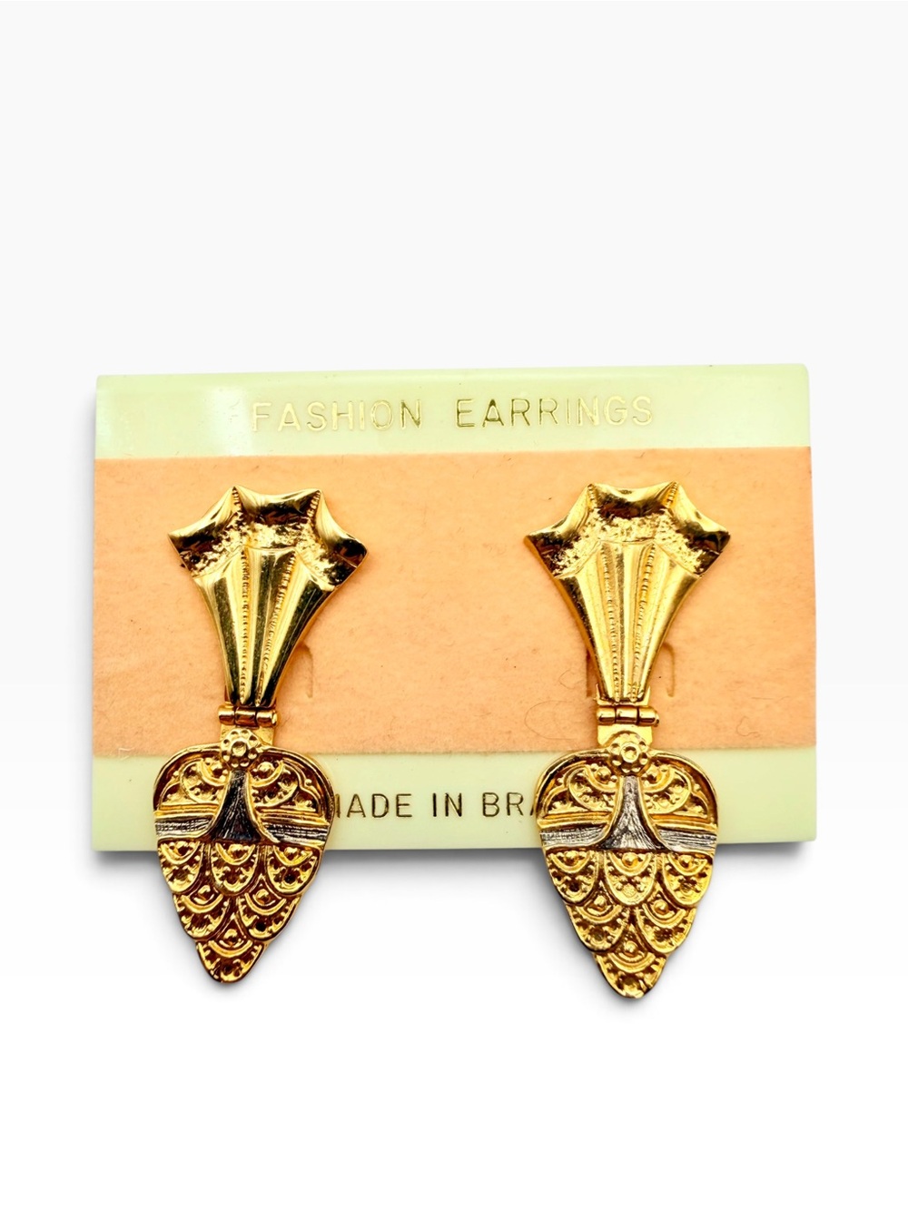 Vintage 80s Deadstock Etruscan Revival Gold Dangle Earrings Made in Brazil
